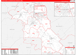Warner Robins Metro Area Wall Map Red Line Style 2026
